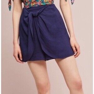 Anthropologie Hei Hei Leia Navy Blue Knot Tie Front Skirt Skort Size Small NWT‎